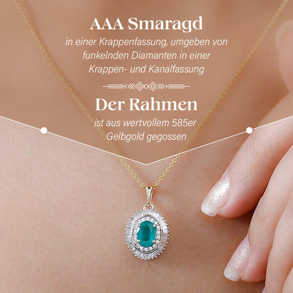 AAA Smaragd und Diamant Anh&auml;nger in 585 Gold - 1,09 ct. image number 3