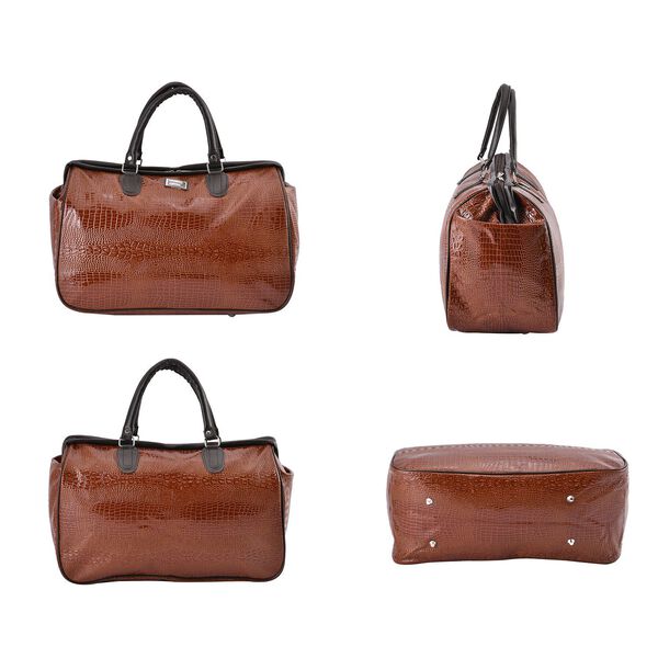 Weekender Reisetasche, 45x33x22cm, Krokodilmuster, Cognac image number 4