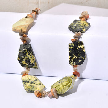 EVER TRUE Gelbes T&uuml;rkis, Verr&uuml;ckter Spitze-Achat Halskette ca. 45 cm Nickelfreies Messing Platiniert ca. 440,00 ct.