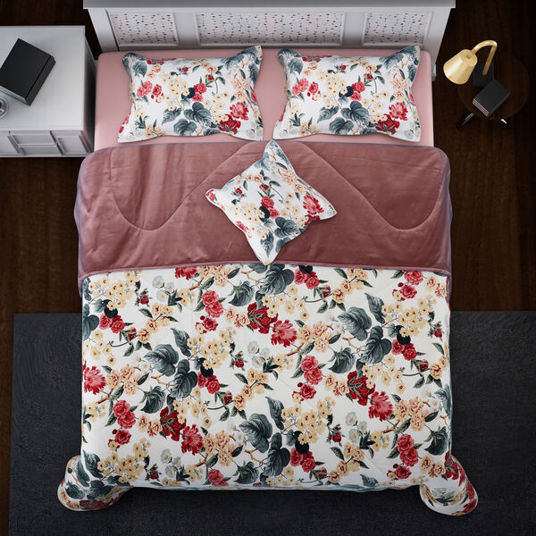 Serenity Night: 3er Set &ndash; Seidensteppdecke und 2 Kissenbez&uuml;ge, Blumenmuster, Mehrfarbig image number 5