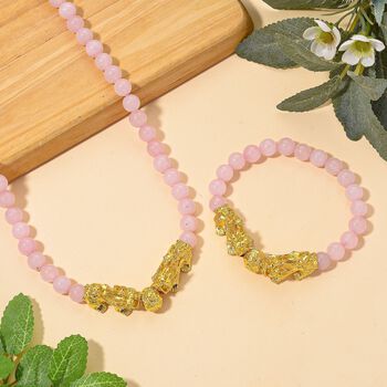 Rosenquarz Schmuckset Legierung gelb vergoldet ca. 430.00 ct