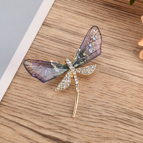 Harz und wei&szlig;e Kristall-Brosche in Goldton, Libelle image number 2