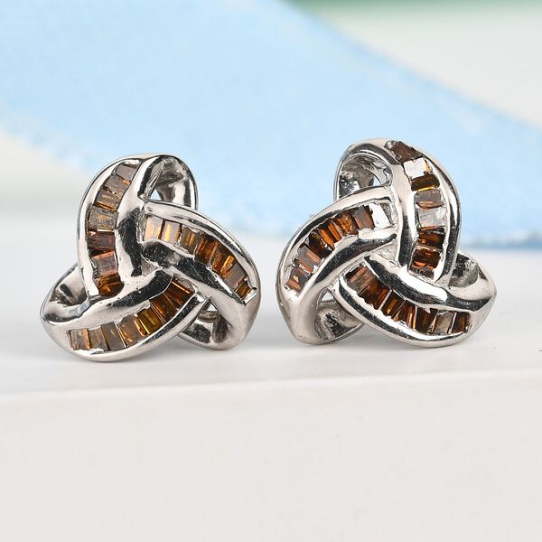 D'Joy rote Diamant Liebesknoten Ohrstecker, 925 Silber platiniert - 0,25 ct. image number 7