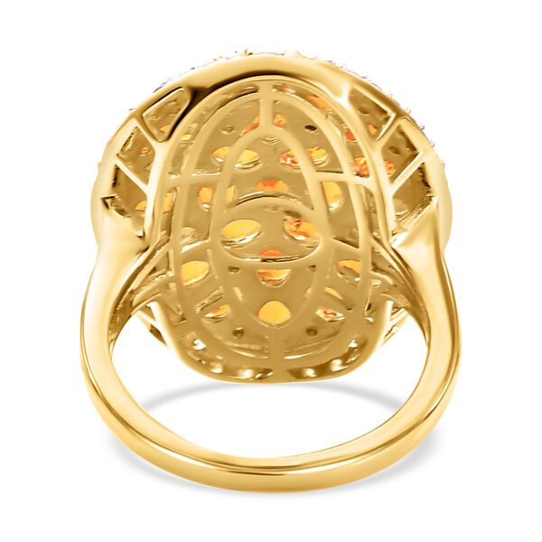 Salamanca Feueropal und wei&szlig;er Zirkon-Ring, 925 Silber Gelbgold Vermeil  ca. 4,04 ct image number 6