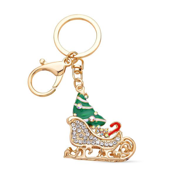 2er-Set - mehrfarbiger Kristall-Weihnachtsbaum und Weihnachtsgeschenke-Schlitten-Schl&uuml;sselanh&auml;nger image number 5