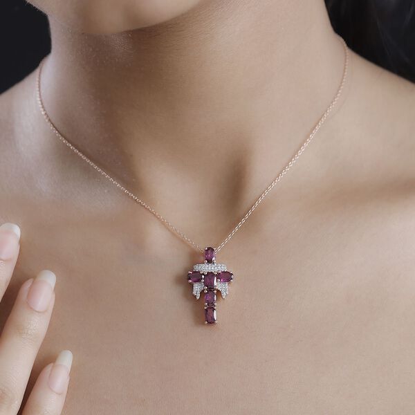 GP Royal Art D&eacute;co Kollektion - Rhodolith Granat, Zirkon und Kanchanaburi blauer Saphir-Anh&auml;nger mit 45cm Kette - 4,29 ct. image number 3