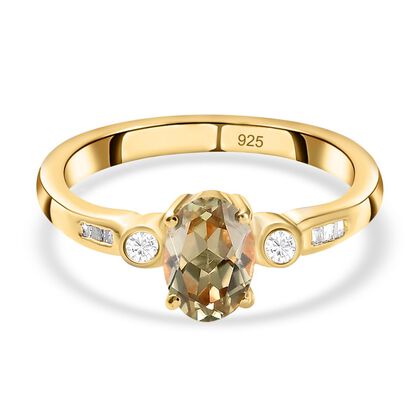 AAA Turkizit und wei&szlig;er Diamant Ring, 925 Silber Gelbgold Vermeil (Gr&ouml;&szlig;e 20.00) ca. 0.93 ct