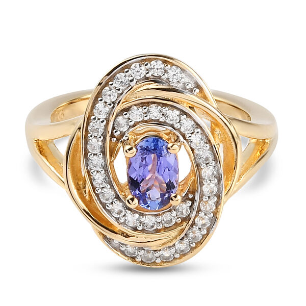 Tansanit und Zirkon Ring 925 Silber Gelbgold Vermeil ca. 0.8