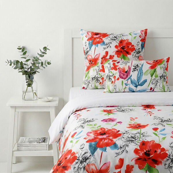 Set of 6 sheet set  75gsm 100% polyester A side: flower print, B side:math color solid color duvet cover: 135*200cm*2pcs pillowcase:40*80cm*2pcs -pillowcase:80*80cm*2pcs  image number 1