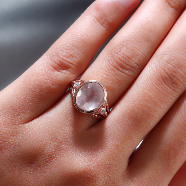 Rosa Quarz und Zirkon Ring 925 Silber rosévergoldet image number 3