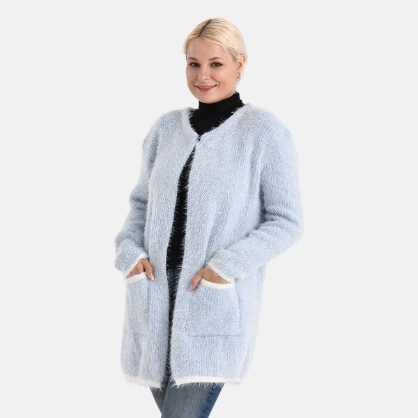 Kuschelweicher, langer &Uuml;bergangs-Cardigan mit 2 Taschen, Blau image number 4