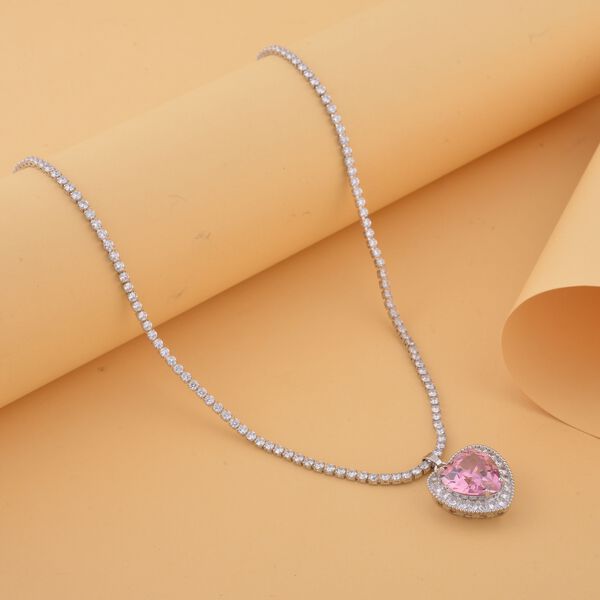 Rosa und wei&szlig;e Zirkonia-Halskette, 50 cm - 13 ct. image number 1