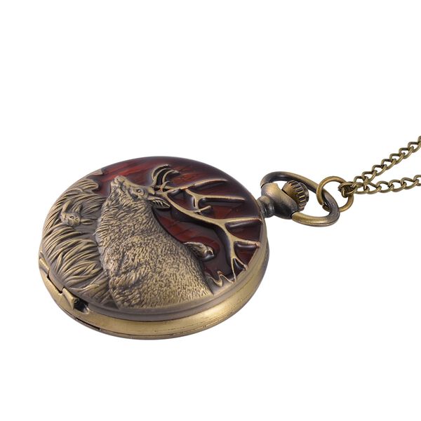 STRADA Antike Bronze Hirschmuster Taschenuhr, Japanisches Werk, 79 cm antike bronzene Eisenkette image number 4