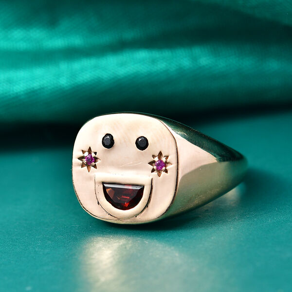 GP Celestial Kollektion- Mosambik Granat, schwarzer Spinell rosa und blauer Saphir Ring, 925 Silber ros&eacute;vergoldet - 0,53 ct. image number 2