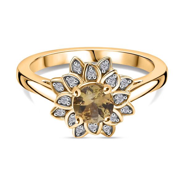 AA Nat&uuml;rlicher goldener Tansanit, Moissanit Ring 925 Silber 750 Gelbgold Vermeil (Gr&ouml;&szlig;e 19.00) ca. 0,60 ct