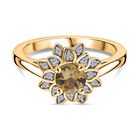 AA Natürlicher goldener Tansanit, Moissanit Ring 925 Silber 750 Gelbgold Vermeil (Größe 19.00) ca. 0,60 ct