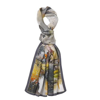 LA MAREY: Premium Selection - 100% Maulbeerenseiden-Halstuch mit Sakura Druck, 35 x 150 cm, Sakura