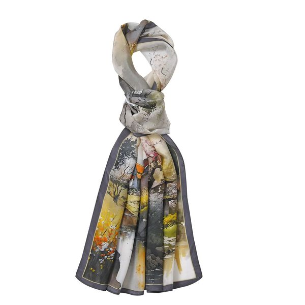 LA MAREY: Premium Selection - 100% Maulbeerenseiden-Halstuch mit Sakura Druck, 35x150 cm, Sakura