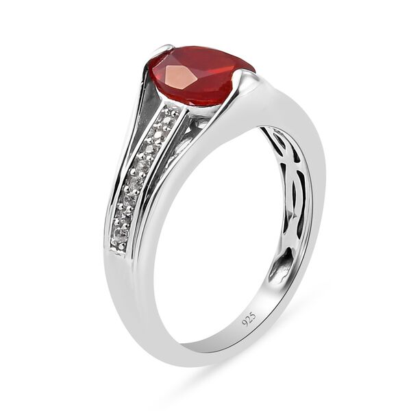 Mexikanischer Kirschfeuer-Opal und Zirkon Solit&auml;r Ring 925 Silber Platin-&Uuml;berzug image number 4