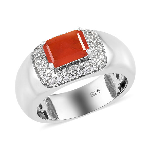 Mexikanischer Kirschfeuer-Opal und Zirkon Ring 925 Silber platiniert image number 2