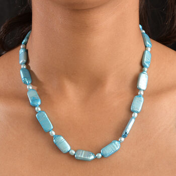 Blaue, gef&auml;rbte S&uuml;&szlig;wasserzuchtperlen Halskette, 45 cm