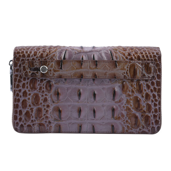 Brieftasche aus 100% echtem Leder mit Kroko-Pr&auml;gung, Gr&ouml;&szlig;e 20x5x12 cm, Braun image number 4