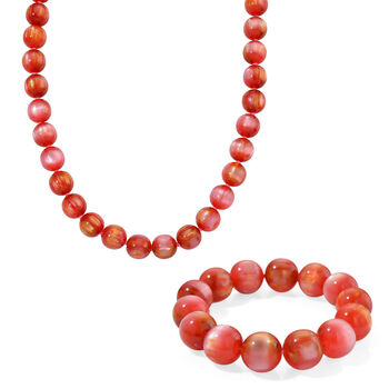 Simuliertes flexibles Kirschquarz-Armband und 45+5cm Halskette