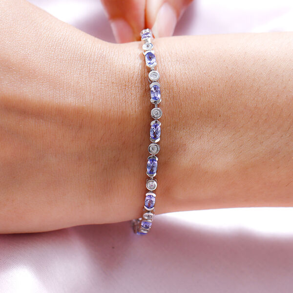 AA Tansanit und wei&szlig;es Zirkon-Armband, ca. 19 cm, 925 Silber platiniert ca. 4.82 ct image number 3