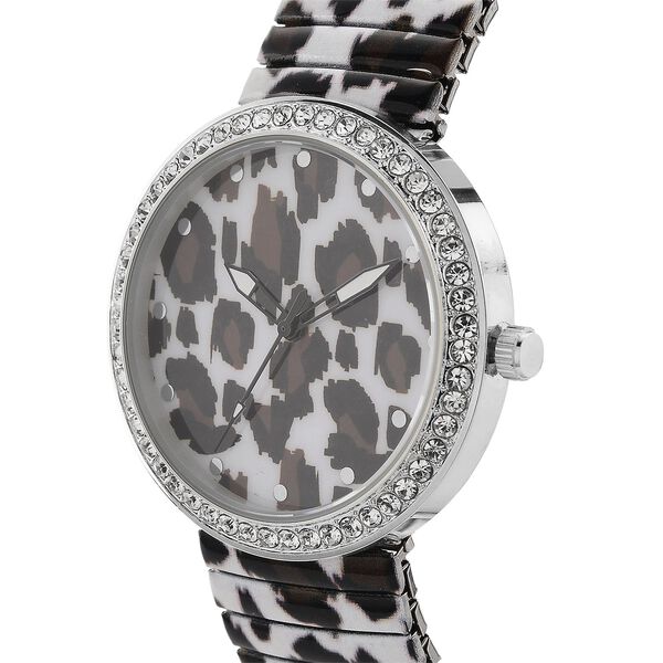 STRADA - Armbanduhr mit Leopardenmotiv, Kristall-Lünette, Japanisches Uhrwerk, Edelstahlzugband, Reiner Edelstahl image number 3