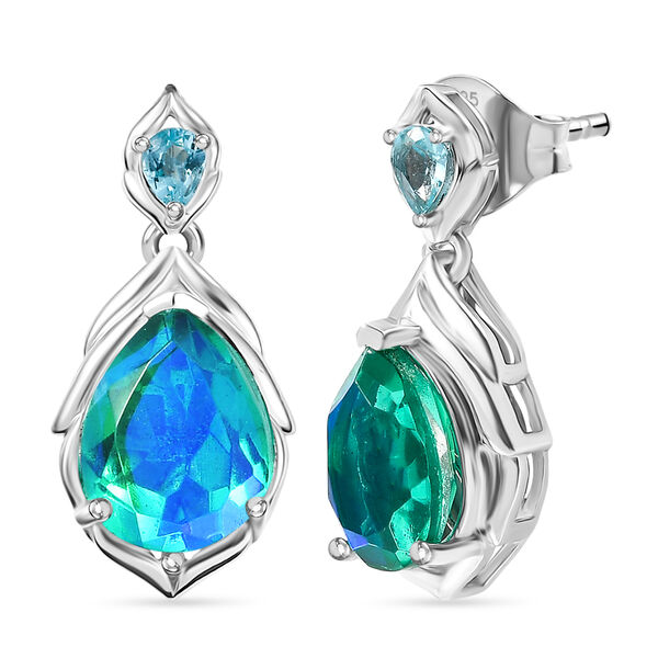 D'Joy Pfau Quarz Triplette, Blauer Apatit Ohrringe 925 Silber rhodiniert ca. 4.64 ct