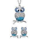 2er Set - Weißer Kristall, Blauer Kristall Halskette und Ohrringe, silberfarben