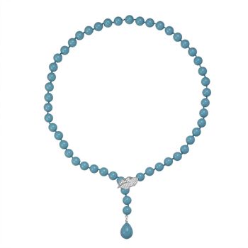 Sleeping Beauty t&uuml;rkisfarbene 10mm Muschelkernperle und wei&szlig;e Zirkonia 60cm Halskette
