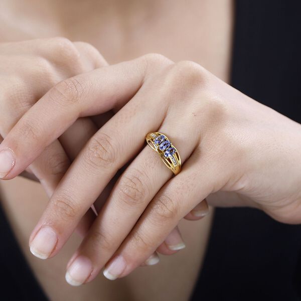 Tansanit und Diamant Ring, 925 Silber 750 Gelbgold Vermeil - 0,79 ct. image number 3