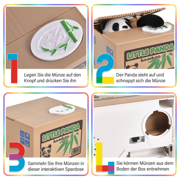 Münzstehlende Panda Spardose, Größe 12x10x9 cm, 2xAA (Batterien nicht inkl.) image number 9