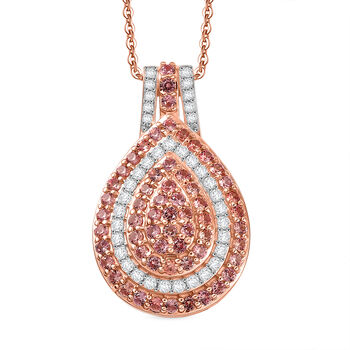 D'Joy AAA Padparadscha Saphir und Zirkon Anh&auml;nger mit 50cm Kette - 1,77 ct.