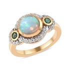 Natürlicher Äthiopischer Opal und Sambischer Smaragd Ring 925 Silber vergoldet  ca. 1,52 ct image number 3