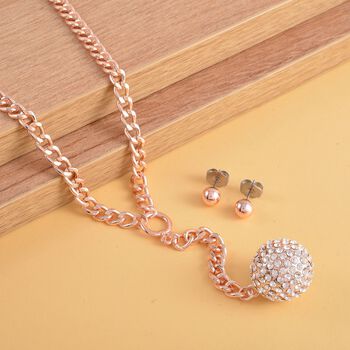 Wei&szlig;e Kristall-Halskette 50 cm und Ohrstecker in Ros&eacute;goldton - 7 ct.