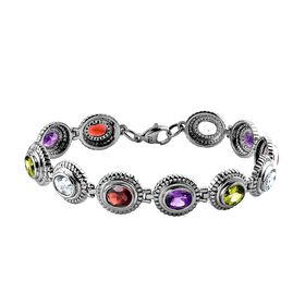 Mehrfarbiges Edelstein Armband, ca. 19 cm, Edelstahl ca. 10,65 ct