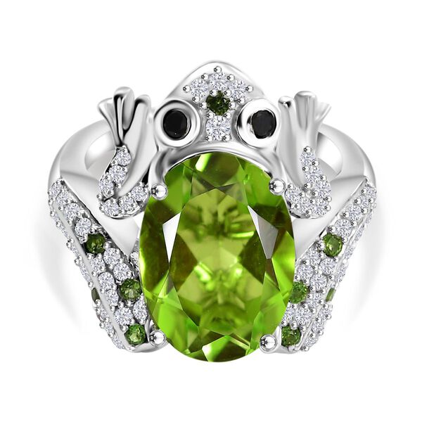 GP Trionfo Kollektion - Chartreuse Quarz, Zirkon, schwarzer Spinell, Chromdiopsid und Kanchanaburi blauer Saphir-Ring - 6,73 ct.