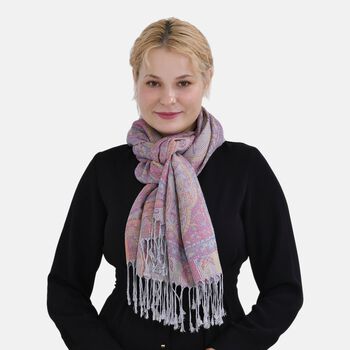 Jacquard Paisley-Schal mit Fransen, 170cm x 75cm, Lila Bl&uuml;ten