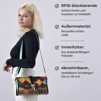 Chaos by Elsie Crossbody-Tasche aus echtem Leder, RFID-Schutz, Kroko-Pr&auml;gung und Mini-Taschenlampe, 28x10x18 cm