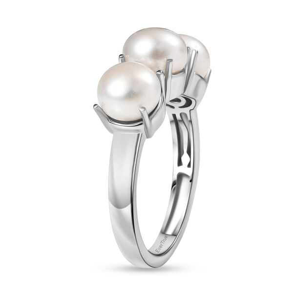 EverTrue wei&szlig;er S&uuml;&szlig;wasser Perle Trilogie-Ring in Silberton image number 4