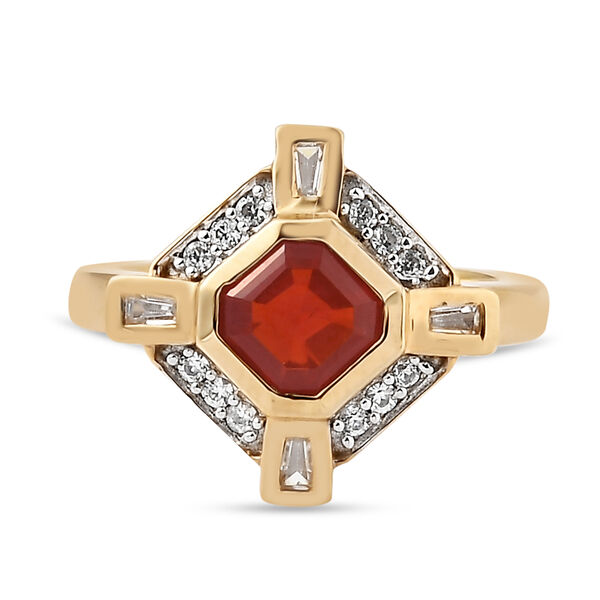 Mexikanischer Kirschfeuer-Opal und Zirkon Ring 925 Silber Gelbgold Vermeil  ca. 1,07 ct