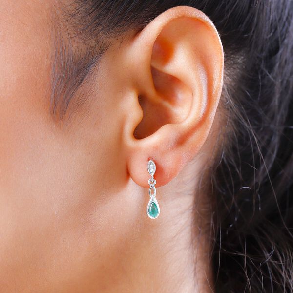 AA Kagem sambische Smaragd und Zirkon-Ohrh&auml;nger, 925 Silber platiniert, 0,45 ct. image number 3