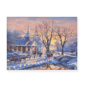 Winterabend im Lichterglanz - Leinwandbild mit LED-Beleuchtung, betrieben mit 1 AA-Batterie, Größe: 30x40x1,8 cm