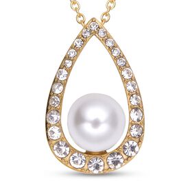Weißer Muschelkernperle und Kristall-Anhänger mit Kette in Goldton - 3,50 ct.