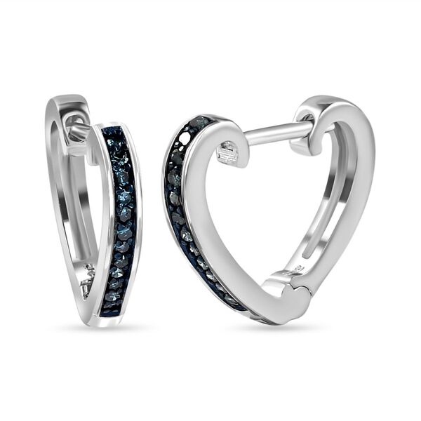 Blaue Diamant Herz-Creolen, 925 Silber platiniert ca. 0.15 ct