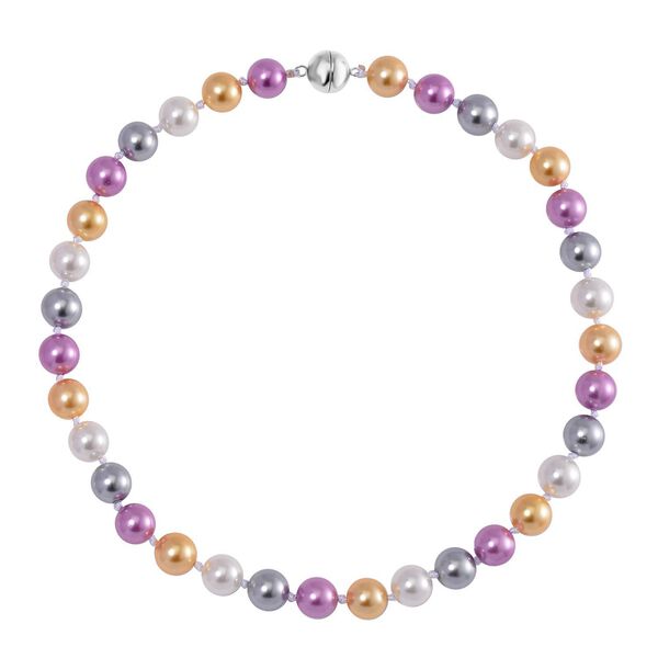 Lila, goldene, silberne und weiße Muschelkernperlen-Halskette, 50cm image number 3