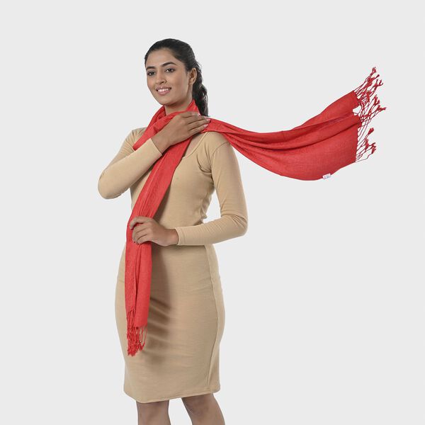 Jacquard-Schal aus Viskose, 70x195 cm, Rot image number 6