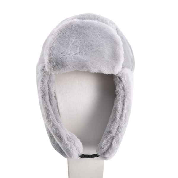 Trapperm&uuml;tze mit Ohrenklappen aus Kunstpelz, grau